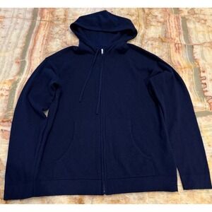 Italic Mens Classic Full-Zip Cashmere Hoodie Navy Blue Long Sleeve Pocket Medium